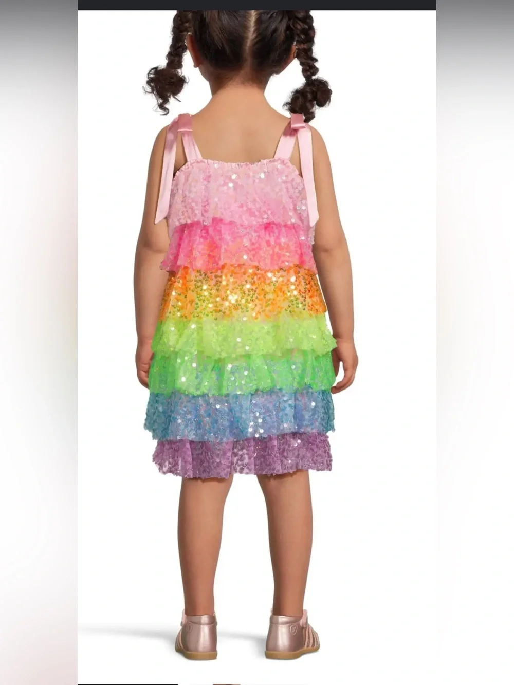 Lola + The Boys Kids' Neon Sequin Ruffle Dress vibrant, rainbow-colored 8